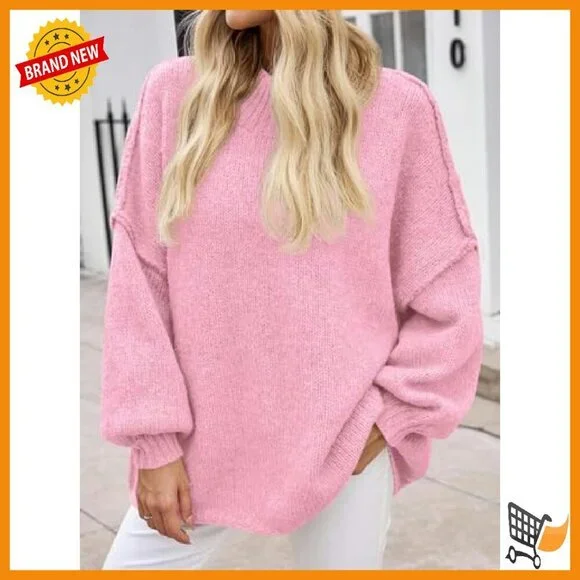 Oversized Mock Neck Batwing Sweater Ribbed Knit Tunic Pullover - Picture 5 of 8